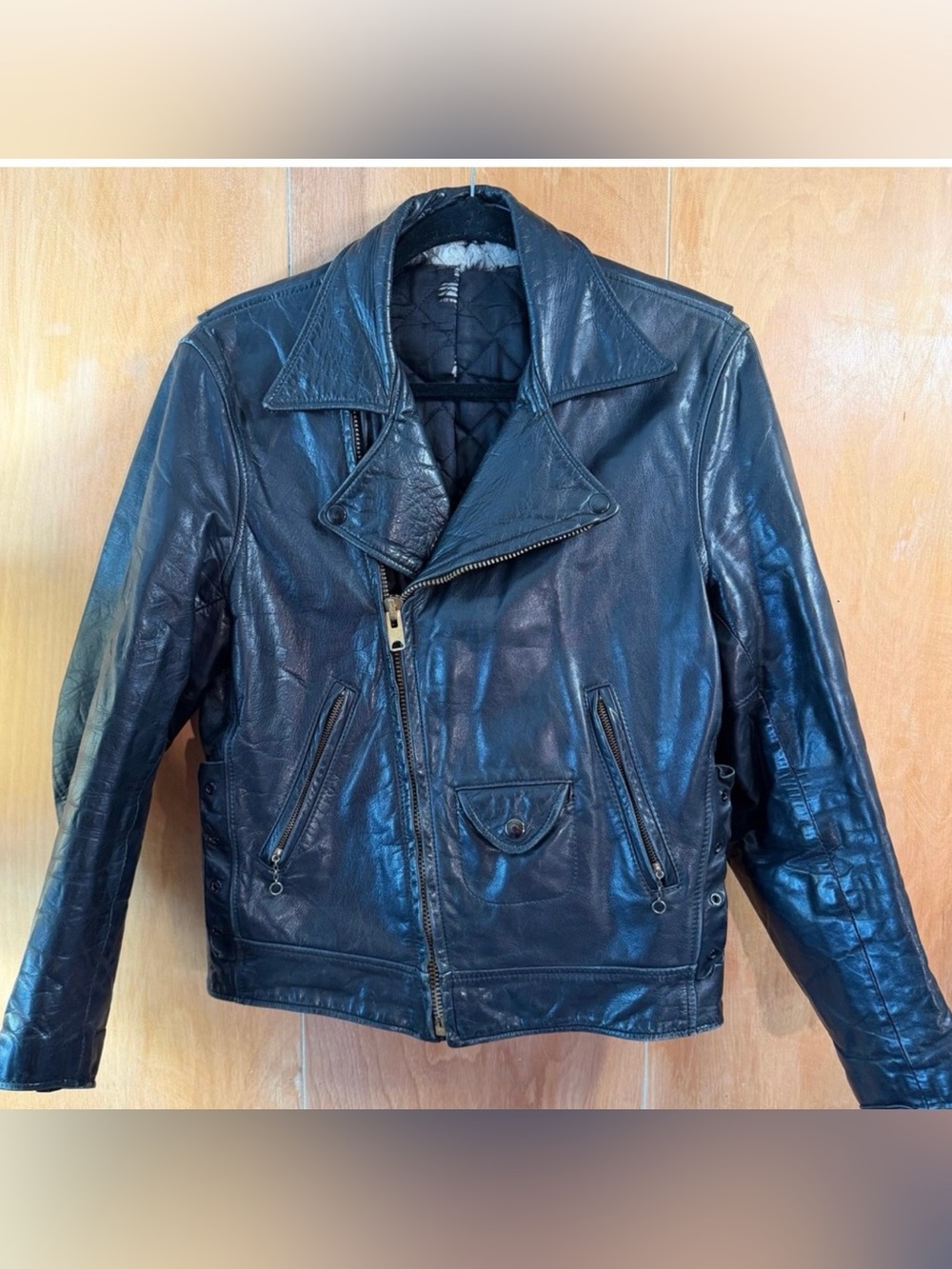 VTG 70s Johnson Leather San Francisco Black Leather Biker Jacket S/M